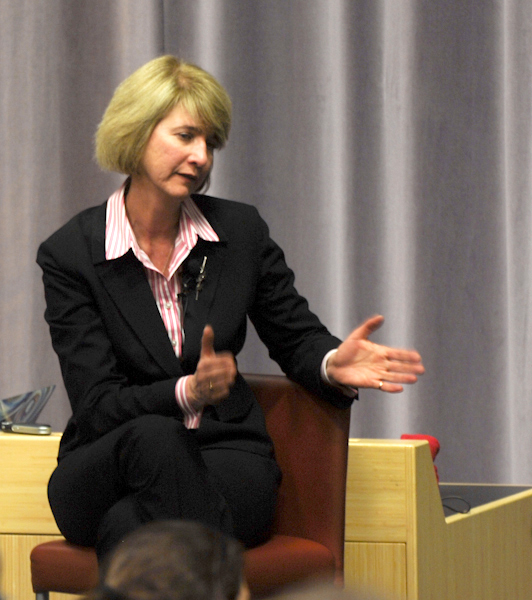 Former U.S. Undersecretary for Energy Kristina Johnson spoke at the DFJ Entrepreneurial Thought Leaders Seminar at NVIDIA Auditorium Wednesday. Johnson shared her experiences in both engineering and government as part of Entrepreneurship Week. (ALISA ROYER/The Stanford Daily)