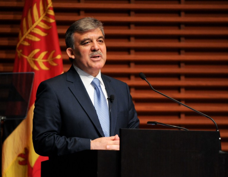 Abdullah Gul, president of Turkey, spoke Wednesday afternoon in Cemex Auditorium on leadership traits and skills. He also addressed the ascendancy of Turkey within the Middle East and identified social media and technology as forces for the 21st century. (IAN GARCIA-DOTY/The Stanford Daily)