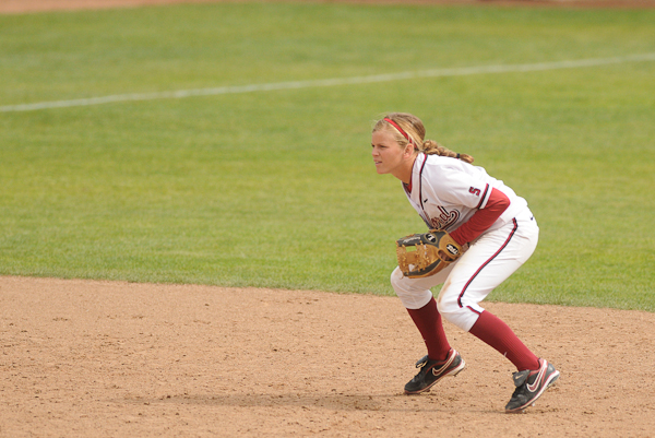 Senior Ashley Hansen was once again instrumental in a Cardinal series victory. The stud shortstop had a fantastic weekend, including a perfect 4-for-4 performance in game two. (MADELINE SIDES/The Stanford Daily)