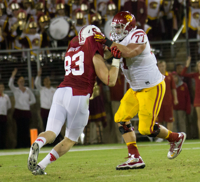 Outside linebacker Trent Murphy (93) is part of Stanford's pass rushing core, which is gearing up for a big performance on Thursday night against a depleted Washington Huskie offensive line.