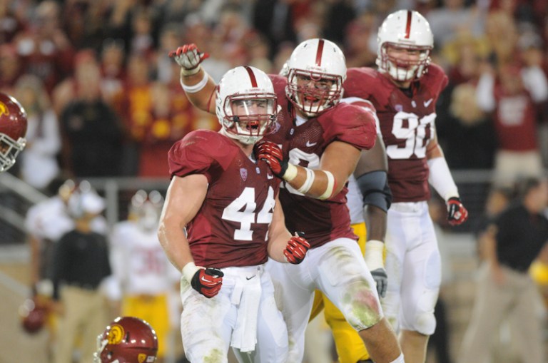 Redshirt senior outside linebacker Chase Thomas (44) and four fellow teammates are 2-2 in Big Games against Cal. This weekend they have the chance to seal a winning record.