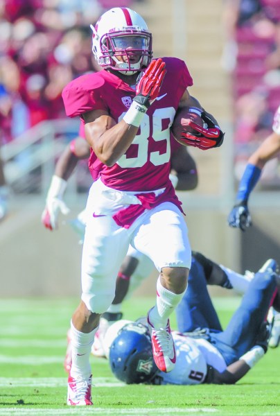 Sophomore wide receiver Kelsey Young (39) is set to see action this weekend against Notre Dame as a backup to senior Drew Terrell (SIMON WARBY/The Stanford Daily).