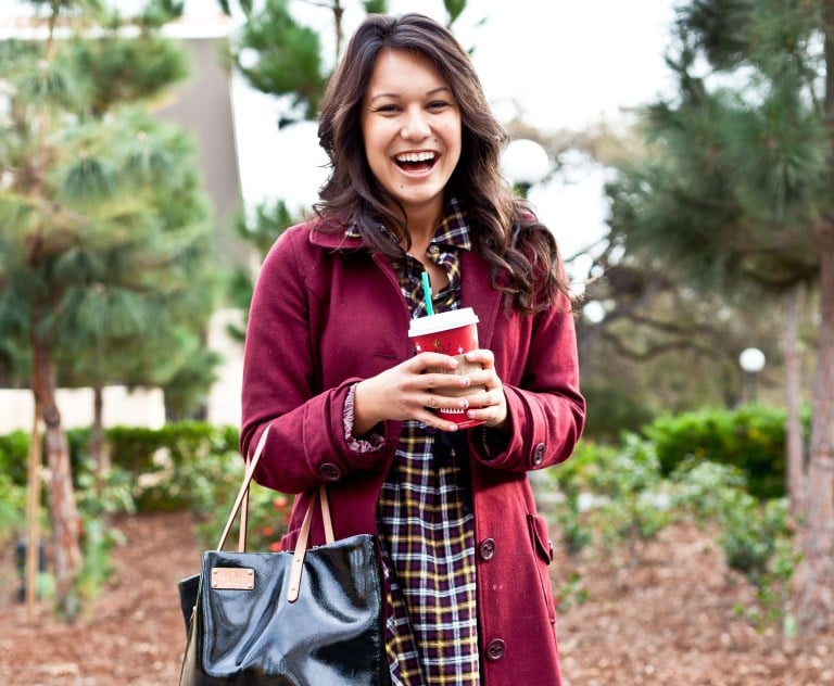 Finishing off an outfit can be as simple as a Radiant Orchid-colored coat! (CLIFF OWL/The Stanford Daily)