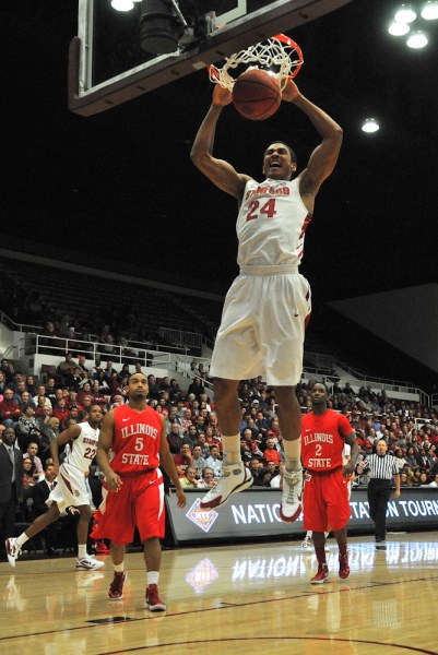 Junior Josh Huestis (24) scored seven points and added six boards, but Stanford couldn't seal the upset bid and lost to No. 13 Missouri, 78-72 (Stanford File Photo).