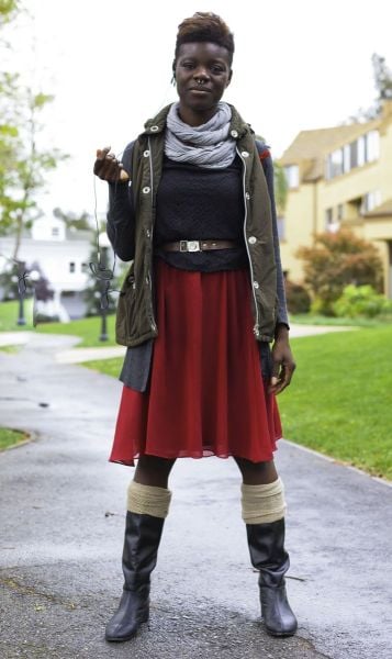 For Daily columnist Laynie Stephens, pants were cramping her style. Her solution? No more pants. As shown here, pants-less outfits can be both fashionable and comfy. (CLIFF OWL/The Stanford Daily)