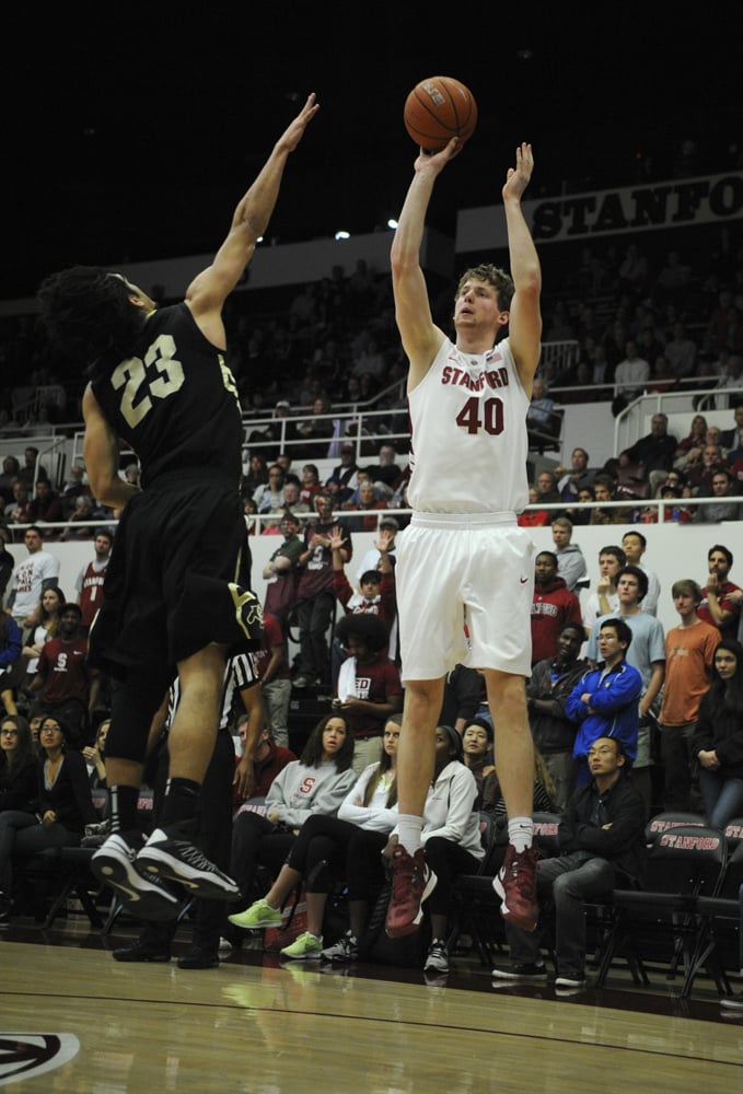 Junior John Gage found his stroke from beyond the arc, snapping a cold streak with a three-ball against Colorado on Wednesday (Mike Kheir/ The Stanford Daily).