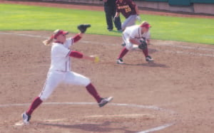 Senior starting pitcher Teagan Gerhart (left)