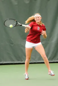 Freshman Krista Hardebeck (above) won both her singles matches