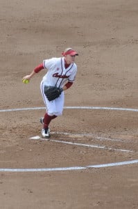 Senior Teagan Gerhart (above) fell to 18-9 on the season in the Card's surprising loss to UC-Davis on Wednesday night. (ZETONG LI/The Stanford Daily)