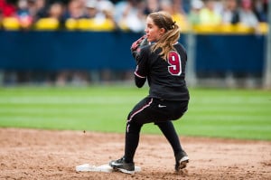 After losing her first two years in Cardinal to back-to-back ACL tears, senior Tegan Schmidt has contributed from the plate in her last two seasons. This year she has hit .268 and 9 RBI from 27 games. (KAREN AMBROSE HICKEY/StanfordPhoto.com)