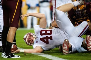 A two-way player at Stanford, fullback Owen Marecic may be reuniting with former Stanford head coach Jim Harbaugh in San Francisco. (DON FERIA/StanfordPhoto.com)