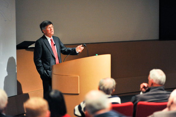 Professor emeritus of history David Kennedy '63 gave a Veterans Day presentation on the modern military and its relationship to society. (ZETONG LI/The Stanford Daily)