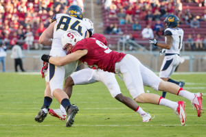 Fifth-year senior outside linebacker Trent Murphy (right) (BOB DREBIN/stanfordphoto.com)