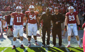 All four of Stanford's captains — Shayne Skov (left), David Yankey (second from left), Ben Gardner (second from right) and Trent Murphy (right) — received first-team All-Pac-12 recognition on Monday. (DAVID BERNAL/isiphotos.com)