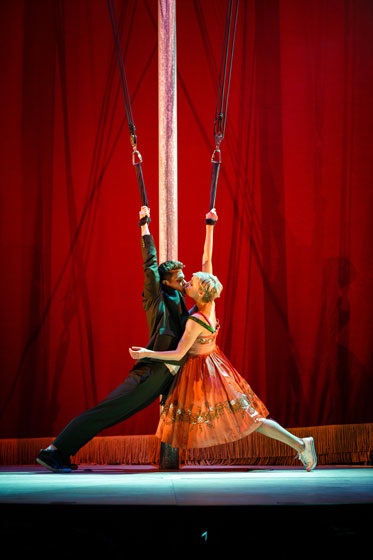 Andrew Durand (Tristan) and Patrycja Kujawska (Yseult) perform the title roles in the West Coast premiere of Kneehigh’s 
"Tristan & Yseult."
(Courtesy of Steve Tanner)