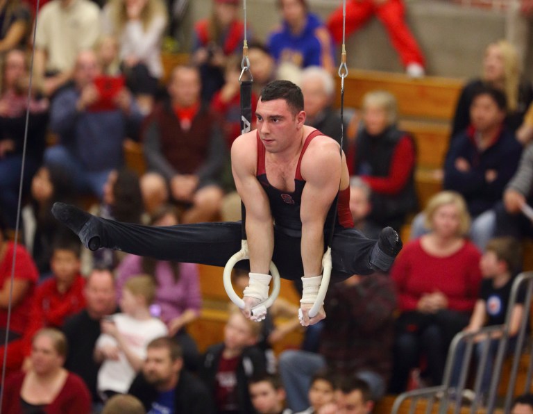 Sophomore Dennis Zaremski performed well on the rings, earning . (stanfordphoto.com)