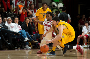 Despite strong play by Chason Randle (center) and the rest of Stanford's starters, the Cardinal's poor depth was exposed in a Pac-12 opening loss to Cal Thursday. (BOB DREBIN/The Stanford Daily)