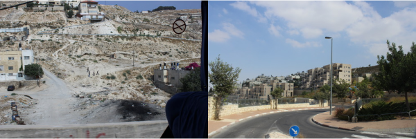 Streets in a Palestinian village in East Jerusalem and streets in an Israeli settlement in East Jerusalem.