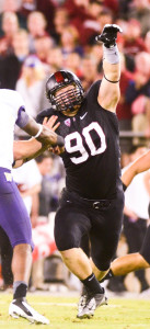 Fifth-year senior Josh Mauro (above) will perform for NFL scouts at the Scouting Combine in hopes of improving his draft stock. (SAM GIRVIN/The Stanford Daily)