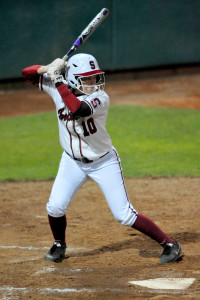 Freshman Kylie Sorenson (above) is in consideration for Pac-12 Freshman of the Year as she leads the team in batting average, slugging percentage and on-base percentage. (SAM GIRVIN/The Stanford Daily)