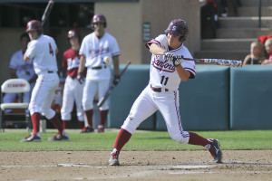 Freshman Tommy Edman (above) has excelled in recent play, delivering a game-winning three-run home run against Cal on Sunday. (SAM GIRVIN/The Stanford Daily)