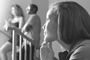 Anna Nit-Asare ’14 (right), Farris Blount (background-middle) and Bana Hatzey (left) observe and direct  during the filming of this year’s photo shoot, which has already received 53 submissions and raised $1,650. (Courtesy of Milton Achelpohl)