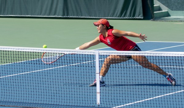 Senior Kristie Ahn (above) earned All-American honors in singles and doubles for the second consecutive season on Thursday in Athens, Georgia. Ahn improved to 29-4 in singles for the 2013-2014 season with a straight sets victory in  the Second Round. (LARRY GE / / SONY DSC)