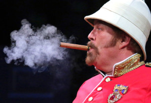 Falstaff (Richard Ziman) touts his prowess for loving two women at once in "The Merry Wives of Windsor," produced by Santa Cruz Shakespeare. Photo by Shmuel Thaler.