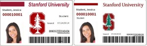 The old Stanford ID card, left, will be replaced with the new design, right, which features space for a Go Pass or Eco Pass sticker. (Photo: Piotr Marcinski / Shutterstock)