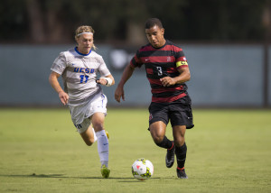 Junior defender and captain Brandon Vincent (3) holds together a Cardinal backline that will be challenged by Southern Illinois-Edwardsville on Friday night. (SHIRLEY PEFLEY/Stanford Photo)