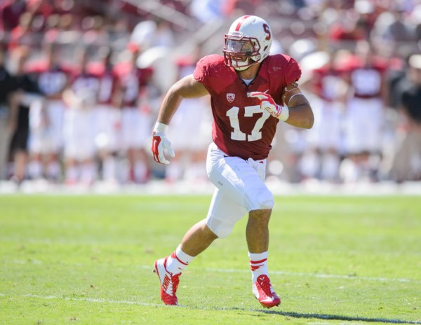 Fifth-year senior linebacker A.J. Tarpley (17) is the unquestioned leader of the Card's linebacking corps, a group that has been key to the defensive unit's success over the past several campaigns. (The Stanford Daily)