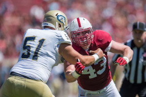 Blake Lueders (right), who is from Zionsville, Indiana, returns to the midwest as the Card prepare to take on the Fighting Irish.  Lueders has nine tackles and two TFL this season.