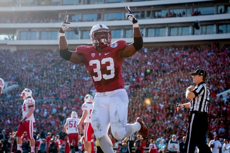 Arizona Cardinals running back Stepfan Taylor '13 (above) accounted for a key touchdown in the Cardinals' 18-17 comeback victory over the Chargers. The 5-yard receiving score marked the first touchdown of Taylor's young career after he left Stanford as the school's all-time leading rusher. (GRANT SHORIN/stanfordphoto.com)