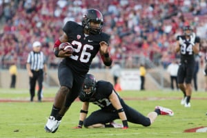 Junior running back Barry Sanders (left) is coming off a very strong performance against Washington State. Sanders notched 68 yards on seven carries, good for a very impressive 9.7 yards per carry. 