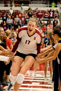 Sophomore middle blocker Merete Lutz (above)