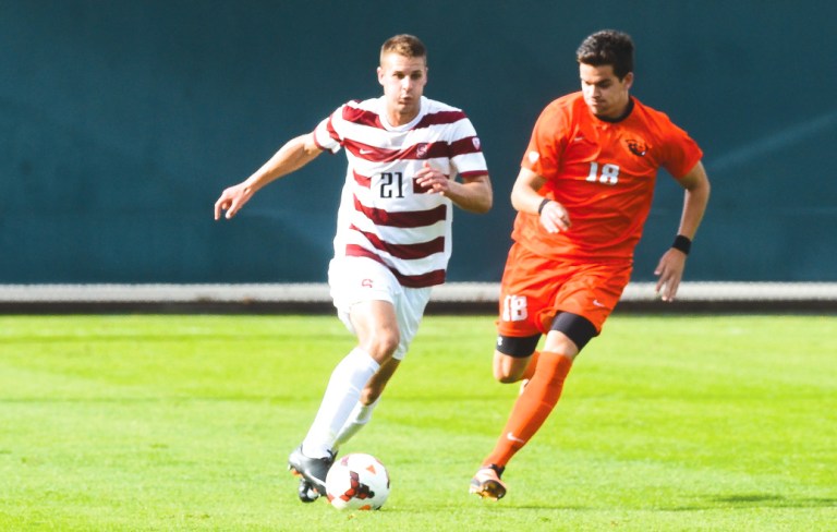 Senior captain and right fullback Jimmy Callinan (left) scored his first career goal against USF as the Cardinal improved their record to 8-2-2 heading into a critical duel with No. 1 UCLA.