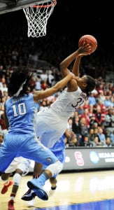 Senior point guard Amber Orrange (33) has been named a Preseason All-Pac-12 candidate after earning All-Pac-12 honorable mention for the past two seasons.  (MIKE KHEIR/The Stanford Daily)