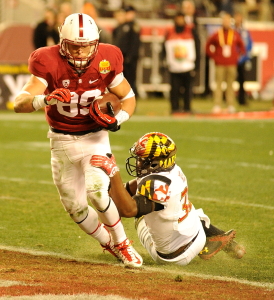 Senior wide receiver Devon Cajuste (left) presented a significant mismatch on the Cardinal offense over the last two seasons. (MIKE KHEIR/The Stanford Daily)