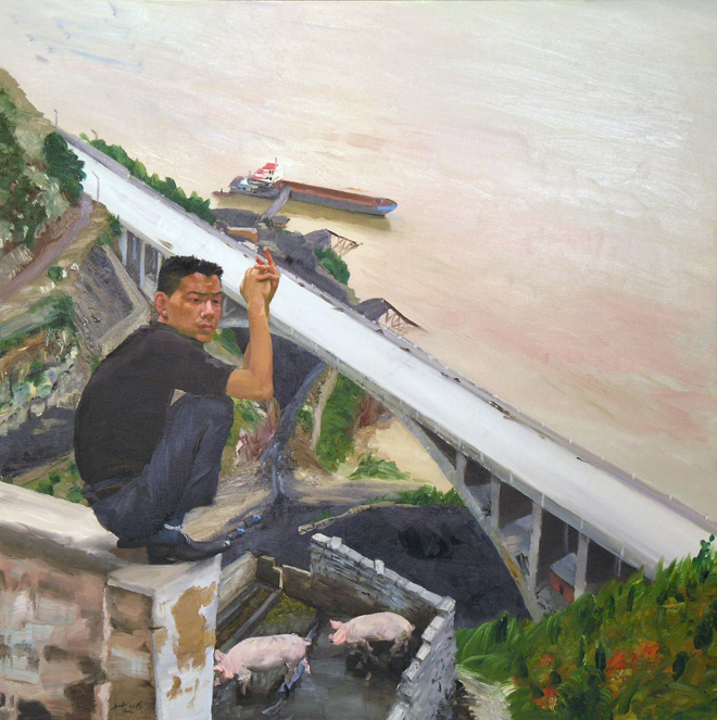 Liu Xiaodong, A Highway Near the Yangzi, 2006.  Oil on canvas.  Lent by Mr. and Mrs. L.S. Kwee. Courtesy of Cantor Arts Center.