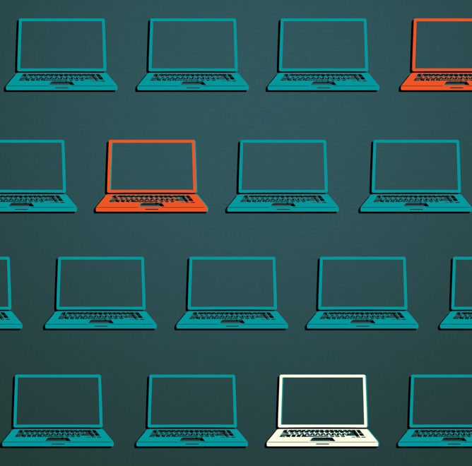 Illustration of laptops of different colors