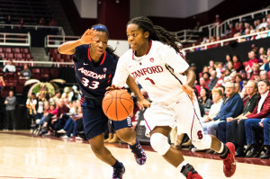 Sophomore guard Lili Thompson (right)