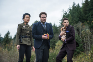 Sook (Diana Bang) with Aaron (Seth Rogen) and Dave (James Franco) in Columbia Pictures' THE INTERVIEW. Courtesy of Sony Pictures Entertainment Inc. 