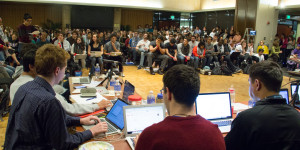 Tuesday's meeting saw over 400 people pack into the Oak Room in Tresidder. (NICK SALAZAAR/The Stanford Daily)