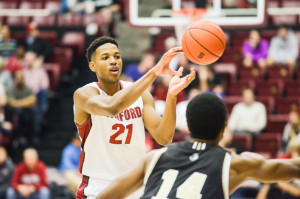 Fifth-year senior guard Anthony Brown (left) led the Cardinal with 19 points and nine rebounds as the Cardinal mounted an epic comeback attempt after falling behind UCLA early but ultimately fell just short of their goal and dropped a tough 69-67 decision.(LAUREN DYER/ The Stanford Daily)