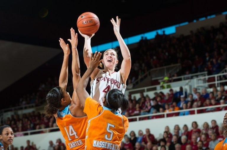 Senior forward Taylor Greenfield captured tournament MVP honors after scoring a career-high 20 points in Sunday's championship game against Cal. She also had 17 points, including the go-ahead basket in Stanford's semifinal win over No. 9 Arizona State. Entering the Pac-12 tournament, Greenfield had gone 11 straight games played without scoring in double figures. (JOHN TODD/isiphotos.com)