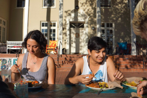 Co-term student Sherri Billimoria (left) retains a sense of community by becoming "eating associates" at Columbae house. "People approach a coterm year with many different attitudes," Sherri said. "Some people look at it as a victory lap and others look at it as a whole new chapter. For me, it's a new chapter."