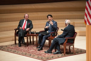 Japanese Prime Minister Shinzo Abe spoke about the importance of Japan learning from Silicon Valley. (Courtesy of Linda A. Cicero/Stanford News Service)