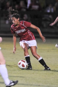 Christen Press (above) will be making her US Women's National Team debut this year. She's been on the senior team since 2012. (SIMON WARBY/The Stanford Daily)