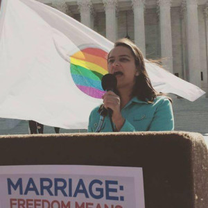 Kinsey Morrison '18 spoke at rally before the Supreme Court hearing on marriage equality. (Courtesy of Kinsey Morrison)