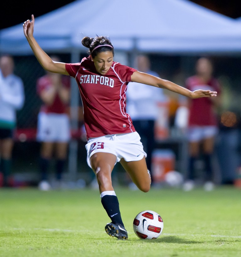 Stanford alum Christen Press scored a goal in the USWNT's opening game of the World Cup against Australia and, along with fellow alum Kelley O'Hara, is poised to make a big impact on the team. Press is the all-time leading scorer in Stanford school history with 71 goals. (JIM SHORIN/stanfordphoto.com)